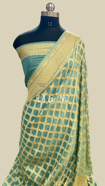 Turquoise Banarasi Pure Khaddi Georgette Saree