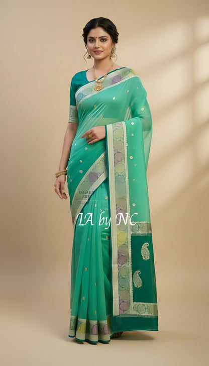 Jungle Banarasi Pure Khaddi Georgette Kadwa Saree