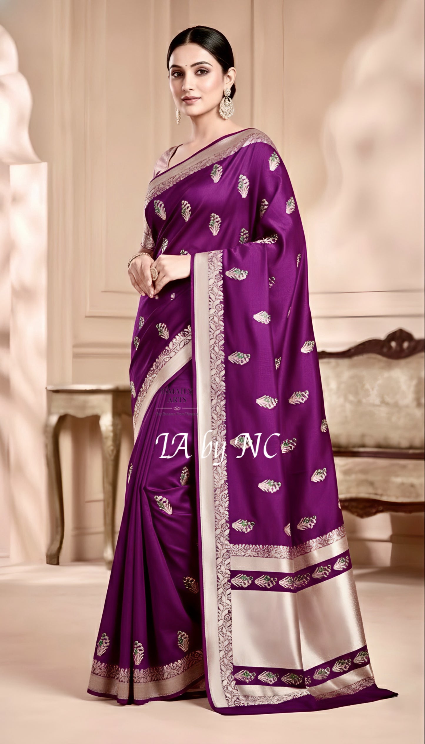 Byzantine Banarasi Mashru Katan Silk Meenakari Saree