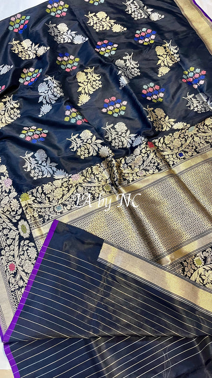 Black Banarasi Pure Katan Silk Kadwa Saree