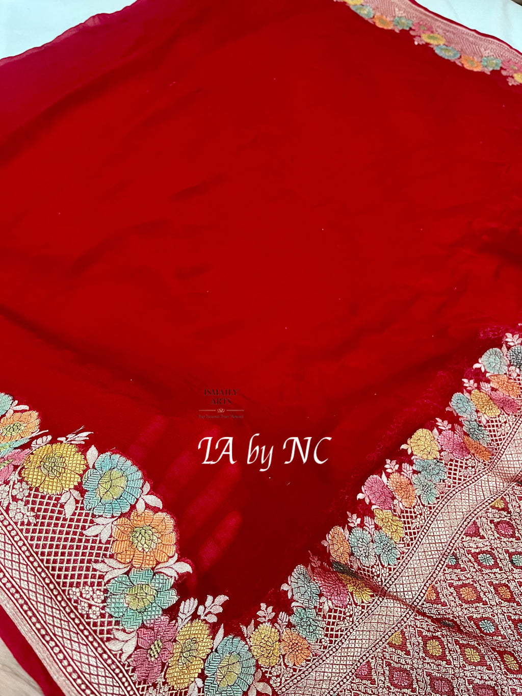 Carmine Banarasi Pure Khaddi Georgette Dupatta