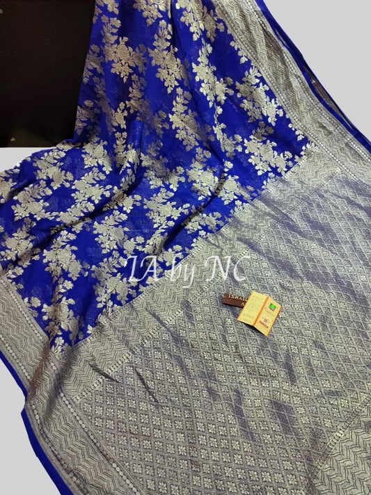 Navy Banarasi Pure Khaddi Georgette Saree