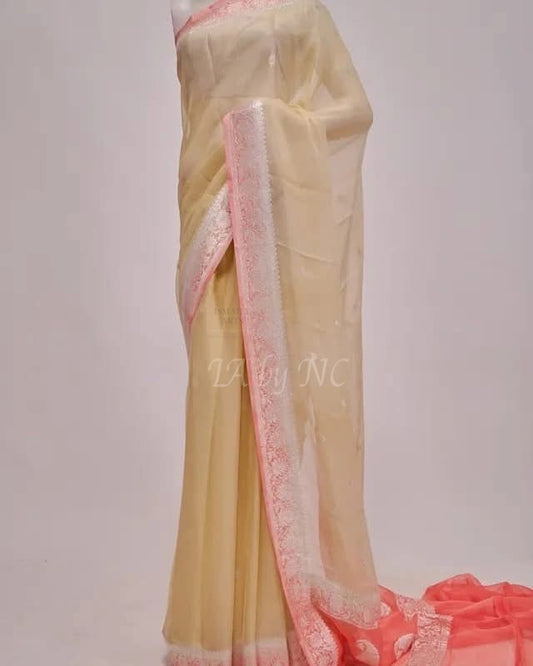 Beige Banarasi Pure Khaddi Georgette Kadwa Saree
