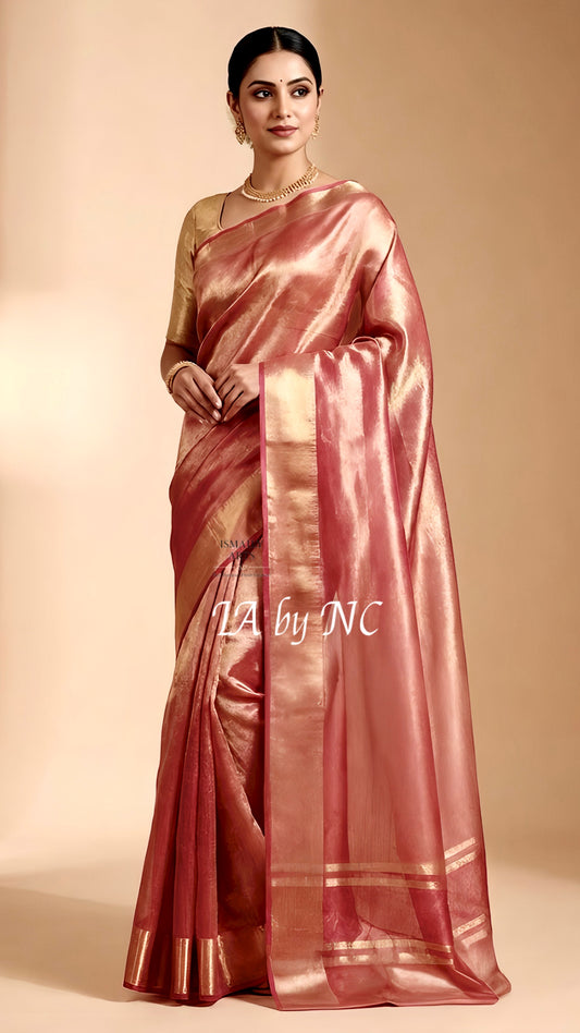 Carmine Banarasi Pure Tissue Silk Saree