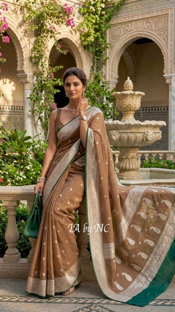 Tan Banarasi Pure Khaddi Georgette Kadwa Saree