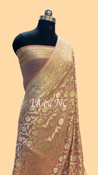 Flamingo Banarasi Pure Khaddi Georgette Saree