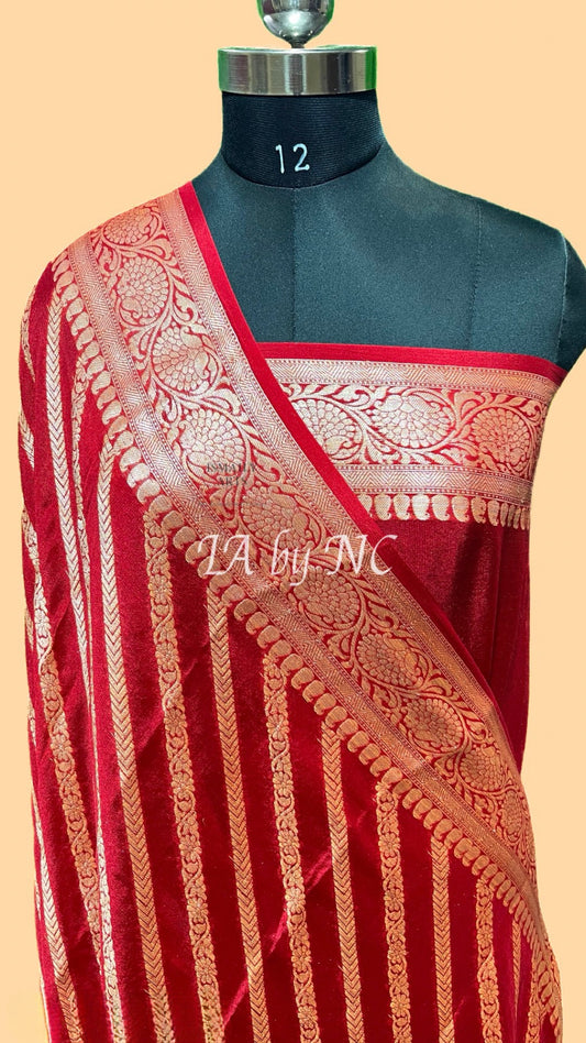 Carmine Banarasi Pure Crepe Georgette Saree