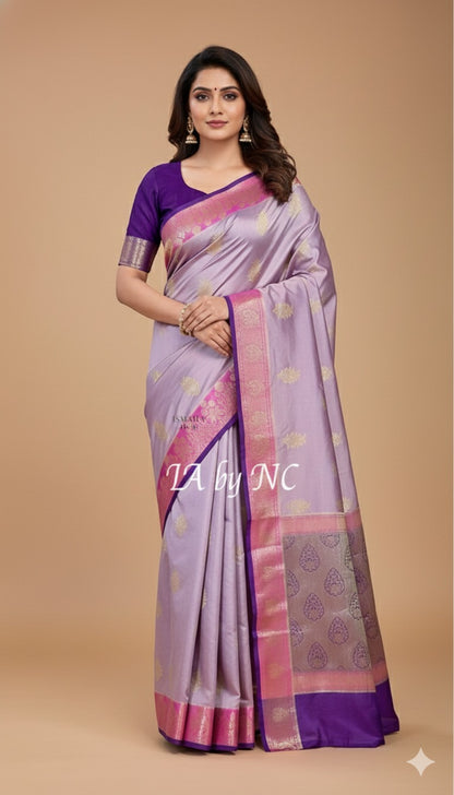 Thistle Banarasi Pure Katan Silk Raw Mango Saree
