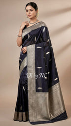 Black Banarasi Pure Kora Organza Kadwa Saree