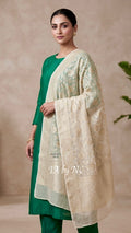 White Banarasi Pure Khaddi Georgette Dupatta