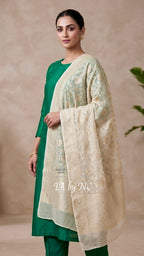 White Banarasi Pure Khaddi Georgette Dupatta