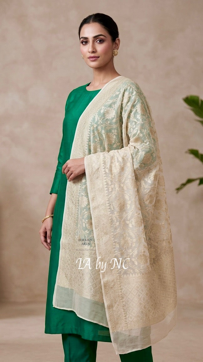 White Banarasi Pure Khaddi Georgette Dupatta