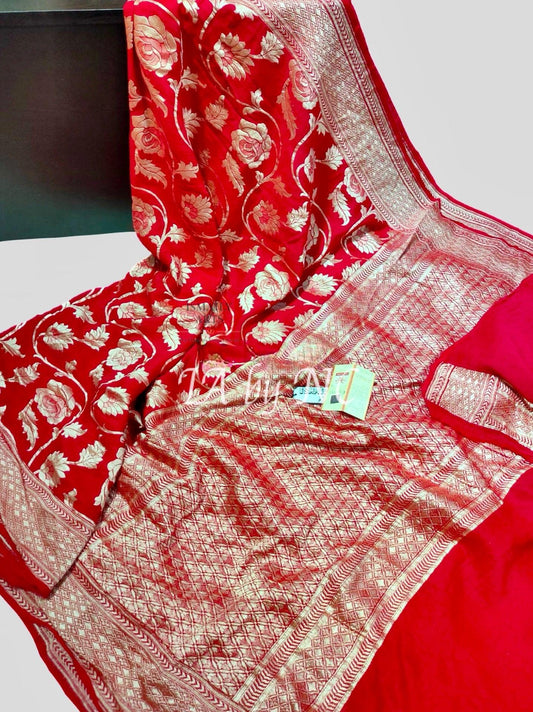 Crimson Banarasi Pure Khaddi Munga Saree