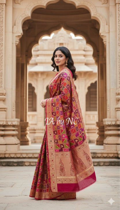 Mulberry Banarasi Pure Katan Silk Tilfi Meenakari Rangkat Saree