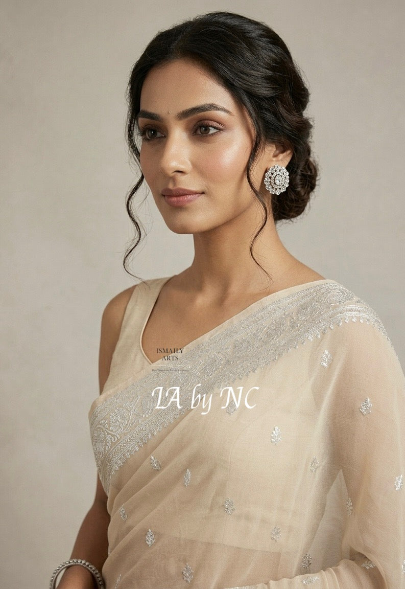 Beige Banarasi Pure Khaddi Georgette Kadwa Saree