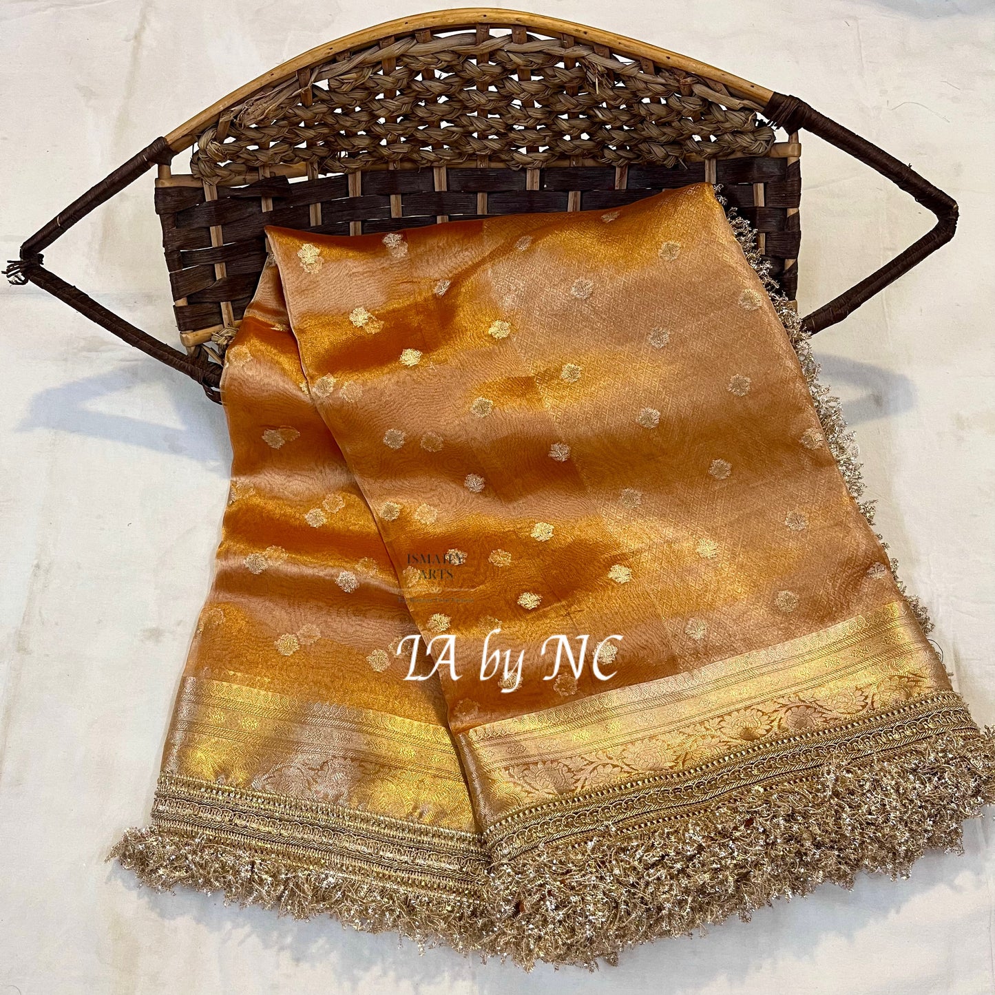 Tangerine Banarasi Pure Tissue Silk Saree