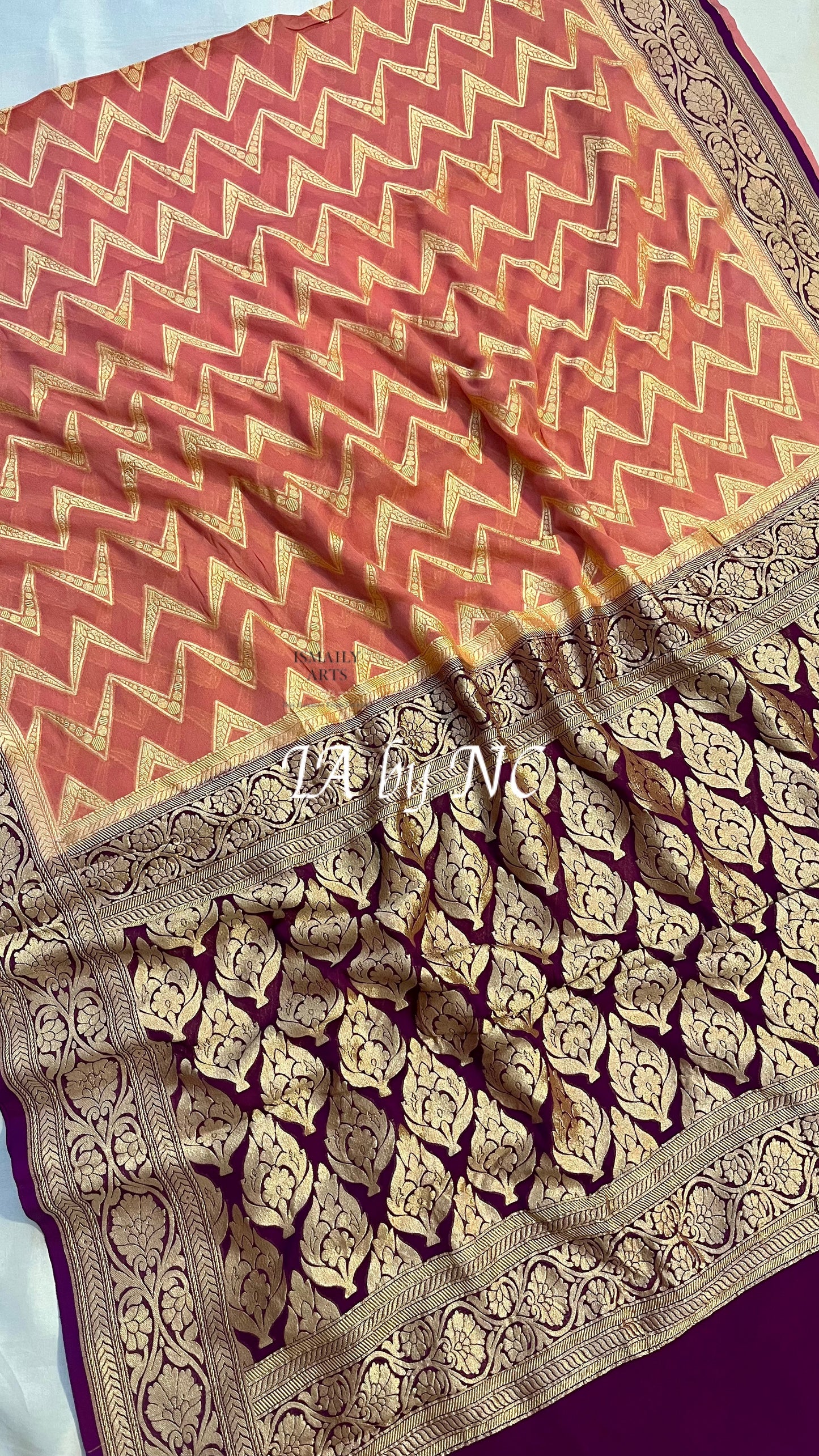 Salmon Banarasi Pure Khaddi Georgette Saree