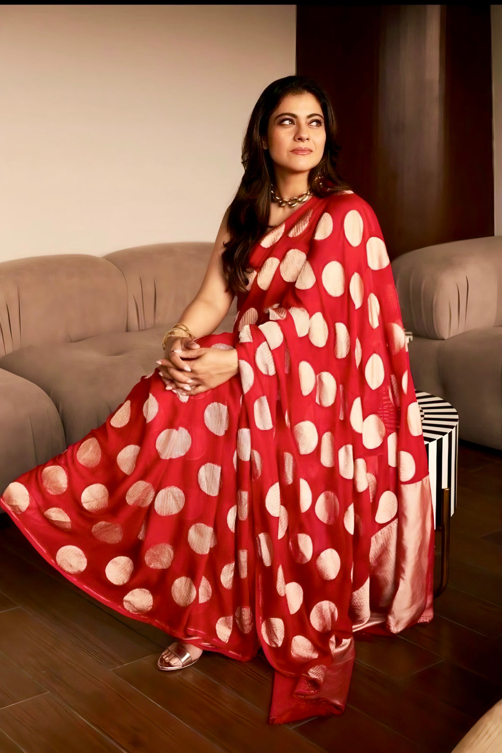 Kajol inspired Crimson Banarasi Pure Khaddi Georgette Saree