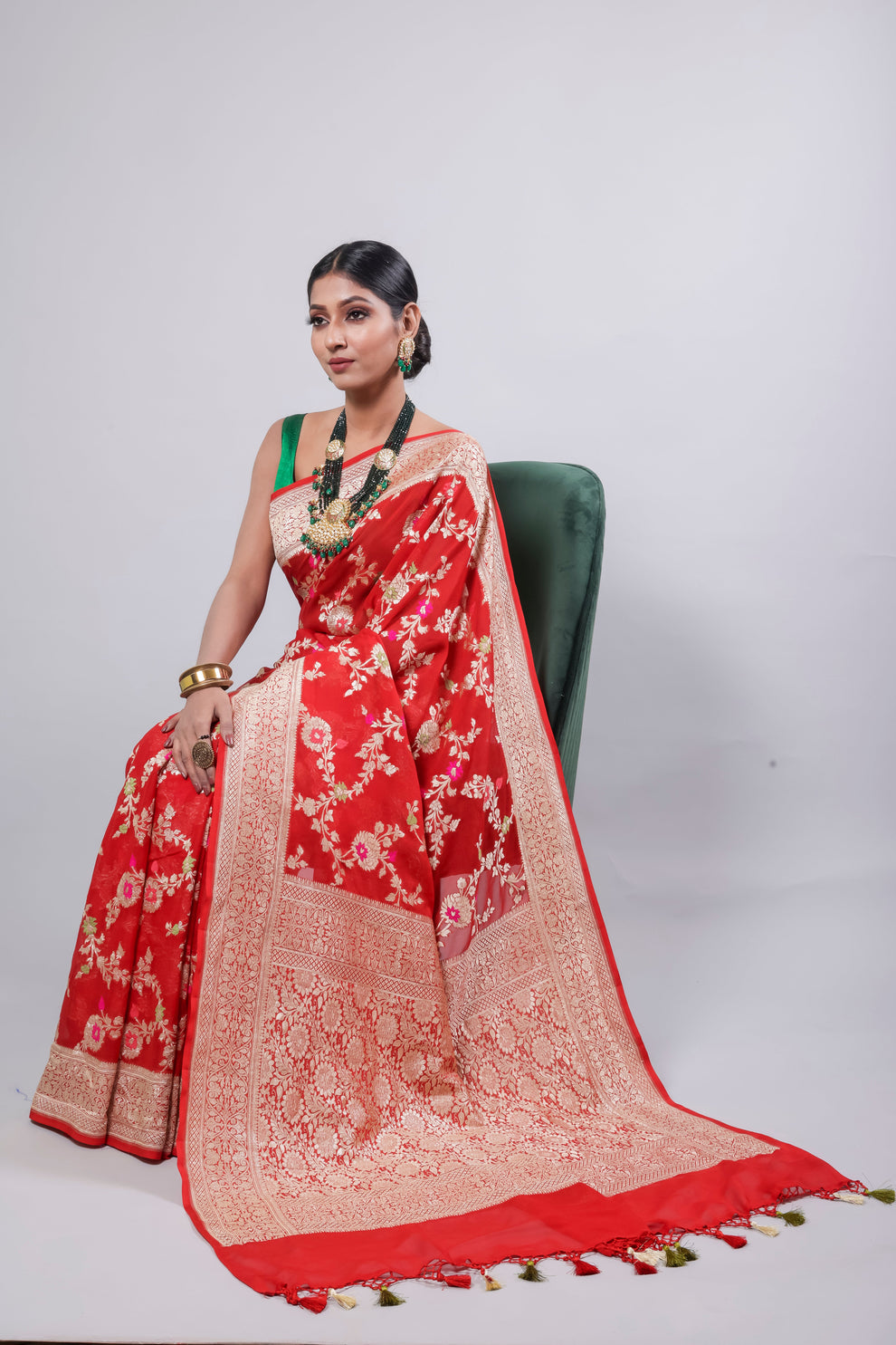 Crimson Banarasi Pure Khaddi Georgette Meenakari Saree