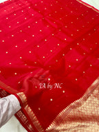 Crimson Banarasi Pure Kora Silk Kadwa Saree