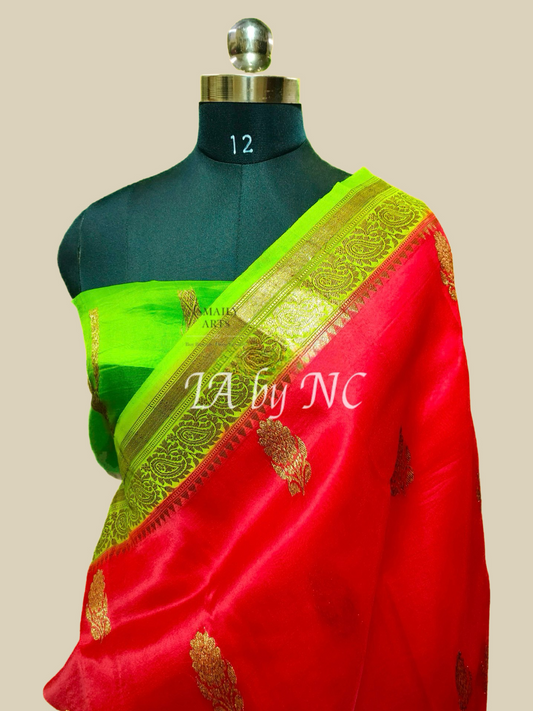 Crimson Banarasi Pure Kora Organza Kadwa Saree