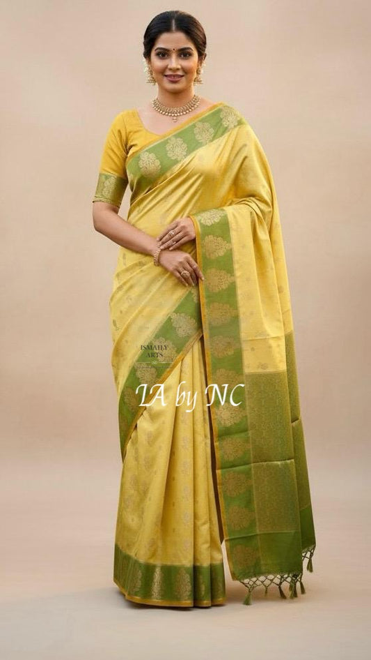 Bumblebee Banarasi Pure Katan Silk Raw Mango Saree