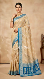 Eggnog Banarasi Pure Chiffon Georgette Saree
