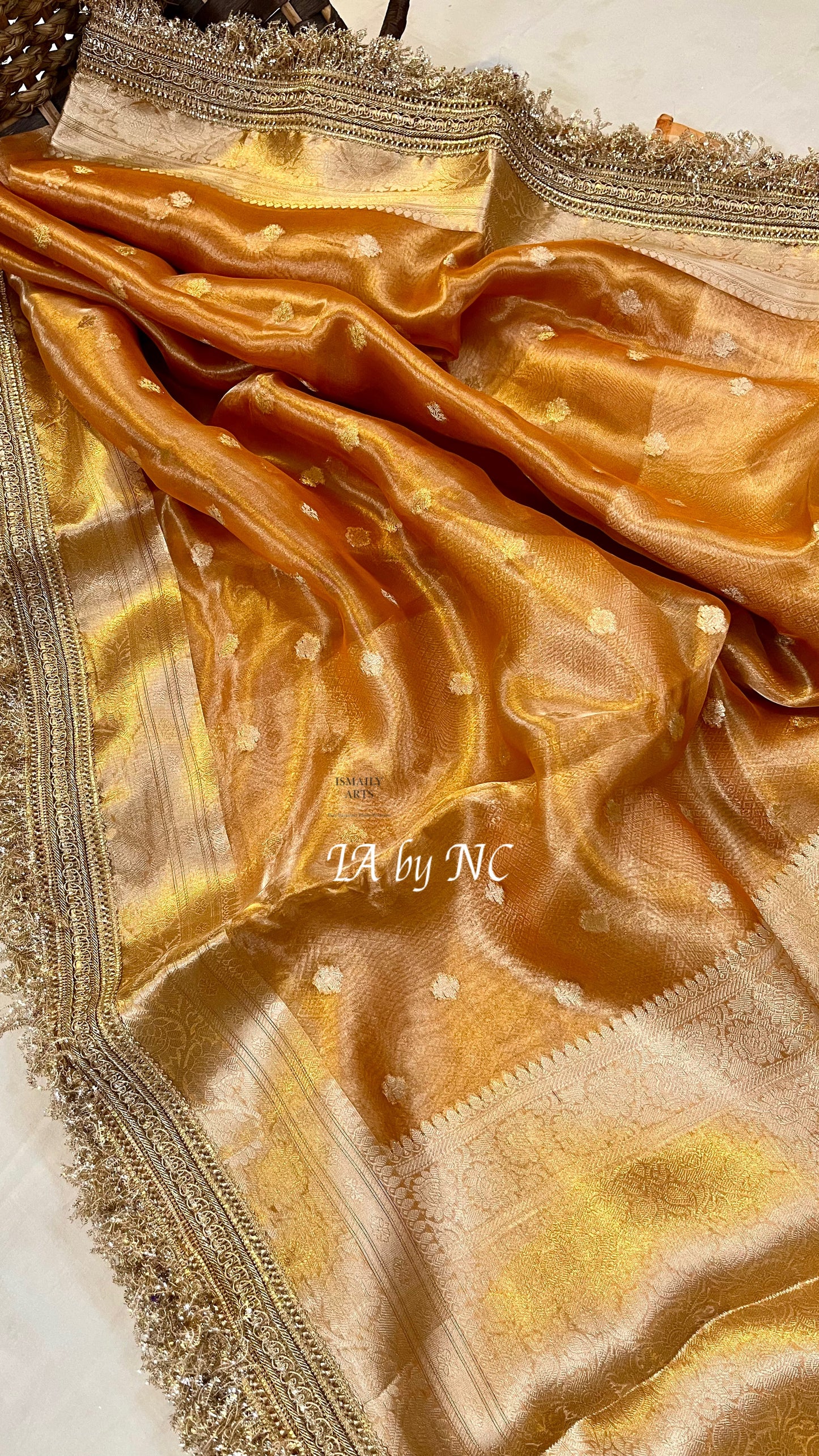 Tangerine Banarasi Pure Tissue Silk Saree