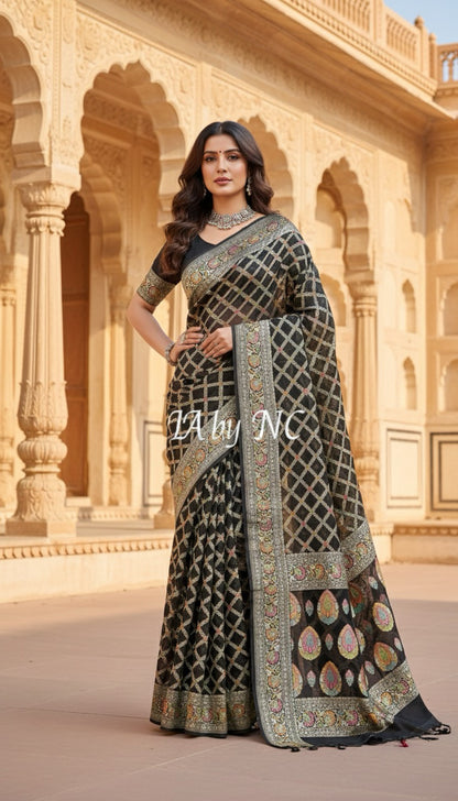 Black Banarasi Pure Khaddi Georgette Saree