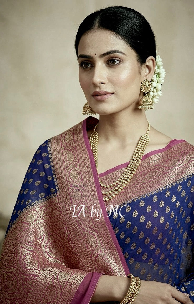 Navy Banarasi Pure Khaddi Georgette Saree