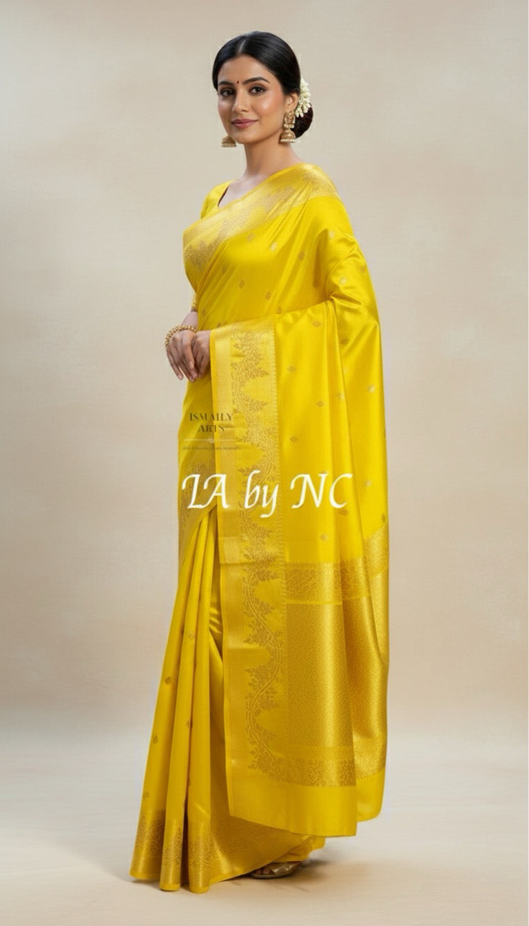 Bumblebee Banarasi Pure Katan Silk Mango Kadwa Saree