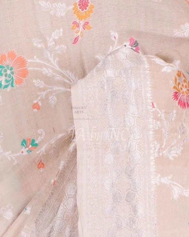 Beige Banarasi Pure Khaddi Tussar Georgette Meenakari Saree