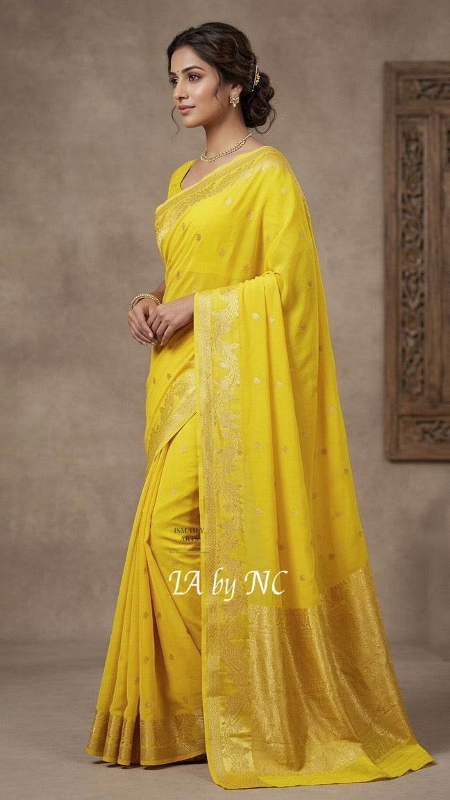 Bumblebee Banarasi Pure Katan Silk Mango Kadwa Saree