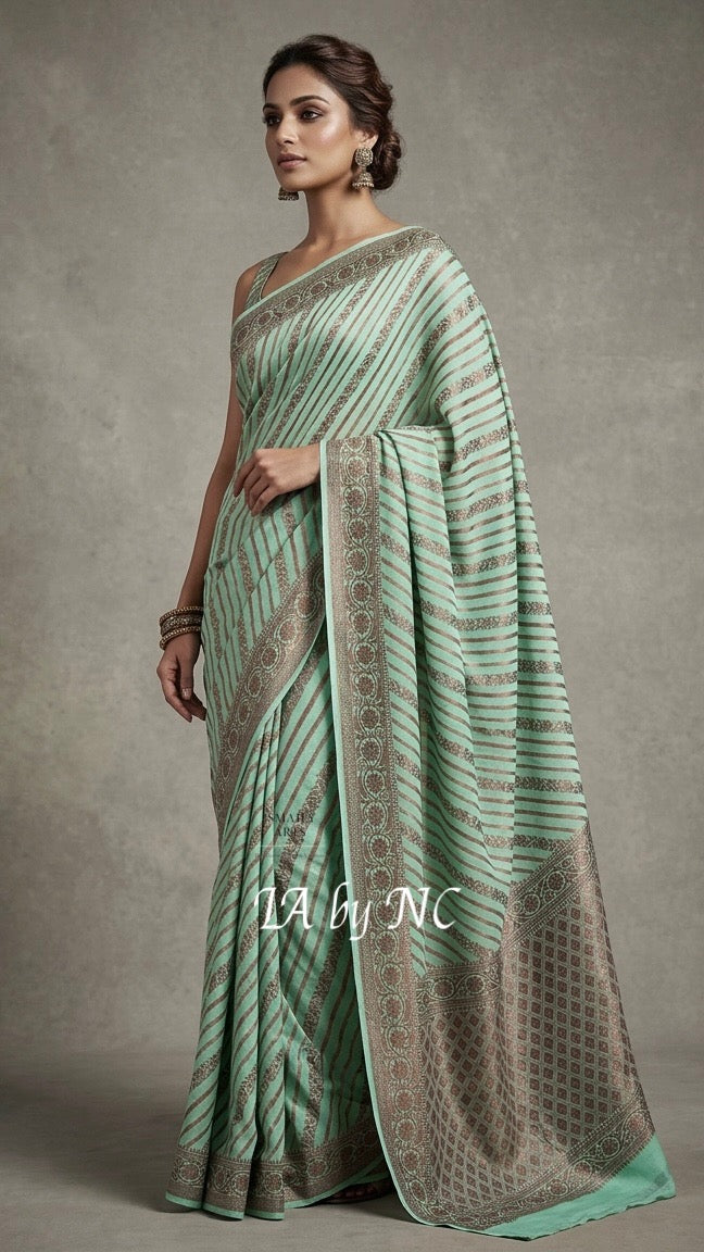 Turquoise Banarasi Pure Chiffon Georgette Sarees