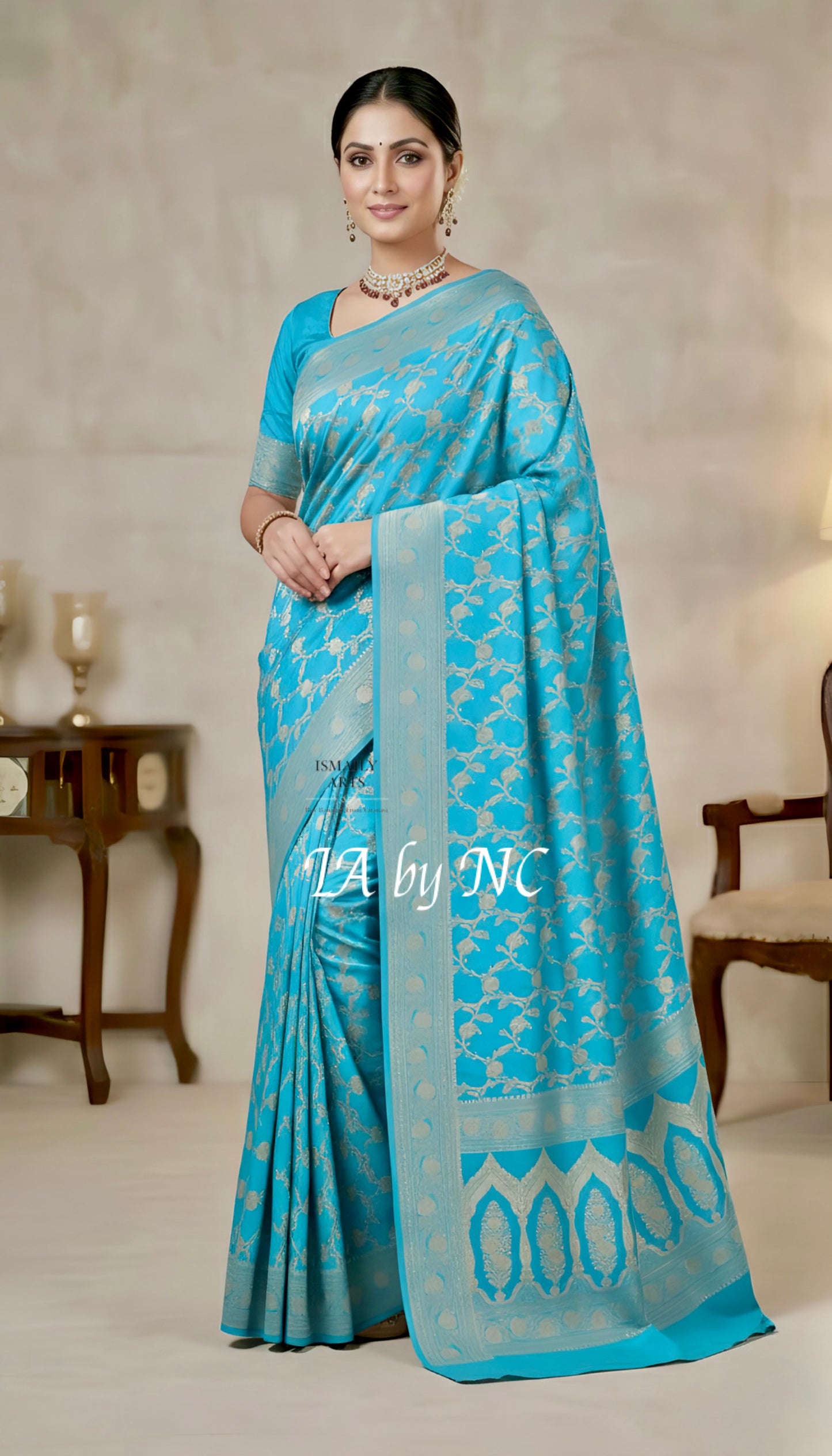 Sky Banarasi Mashru Katan Silk Saree