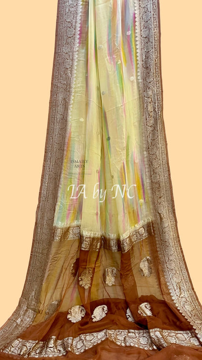 Russet Banarasi Pure Khaddi Georgette Kadwa Saree