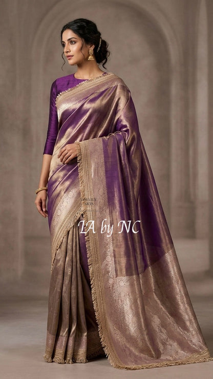 Grape Banarasi Pure Tissue Silk Saree