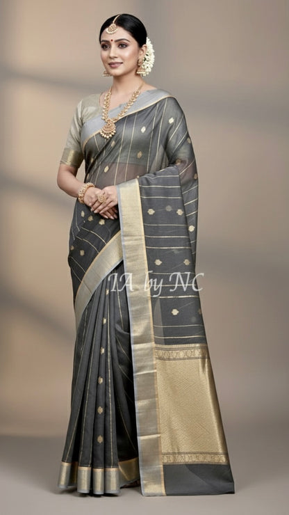 Iron Banarasi Pure Kora Organza Kadwa Saree