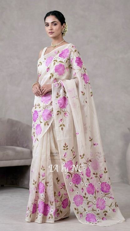 White Banarasi Pure Kora Organza Saree