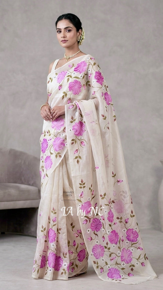 White Banarasi Pure Kora Organza Saree