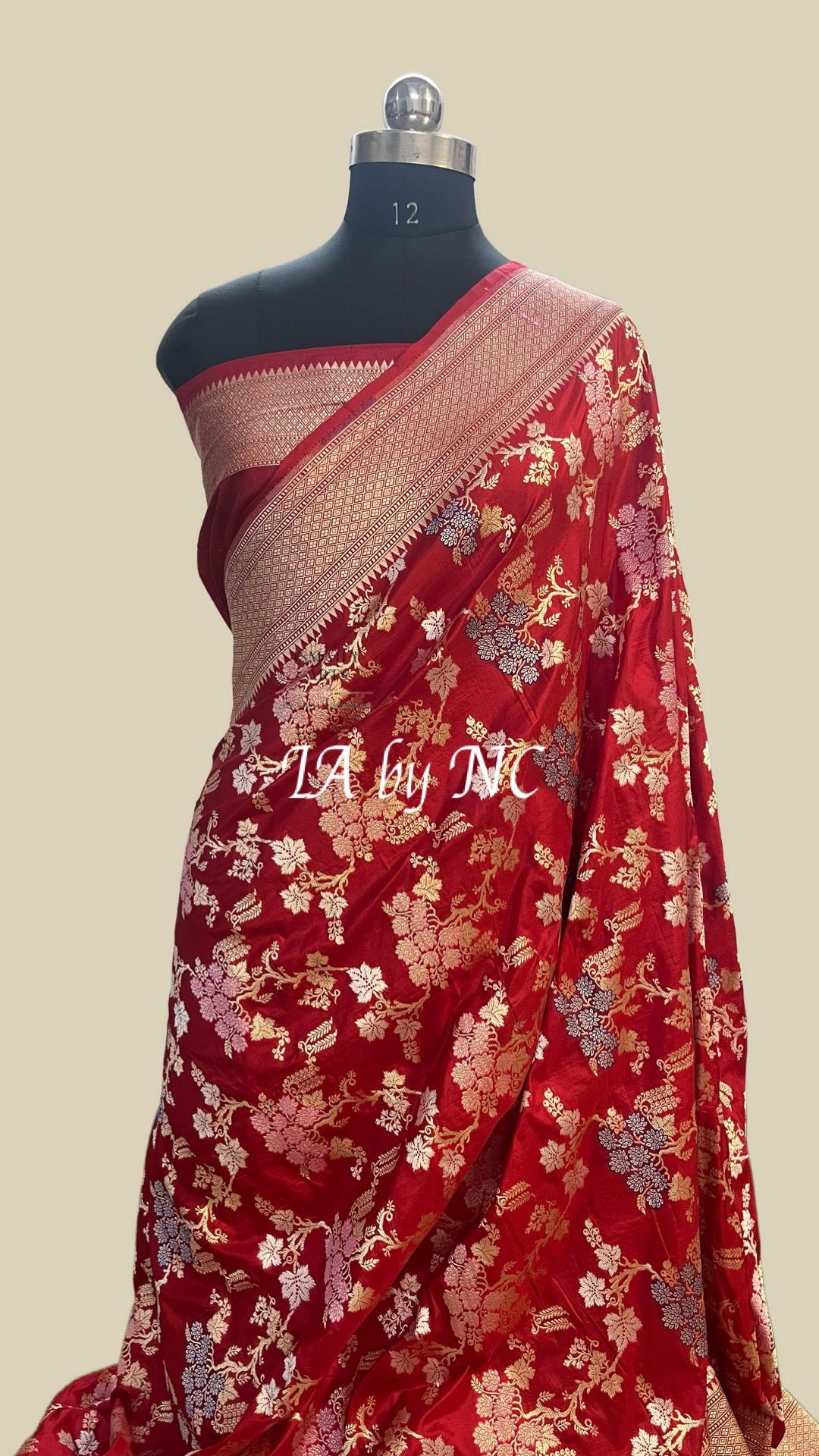Carmine Banarasi Pure Katan Silk Tilfi Meenakari Saree