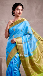 Azure Banarasi Pure Kora Organza Kadwa Saree