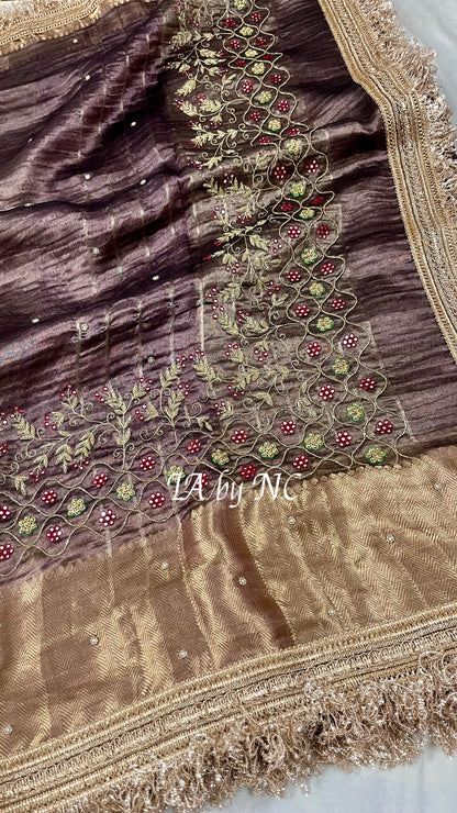 Mahogany Banarasi Pure Tissue Silk Zardosi Saree