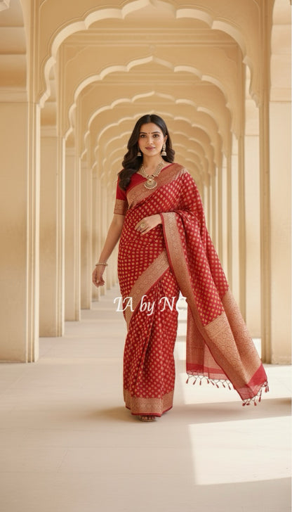 Crimson Banarasi Pure Khaddi Georgette Saree