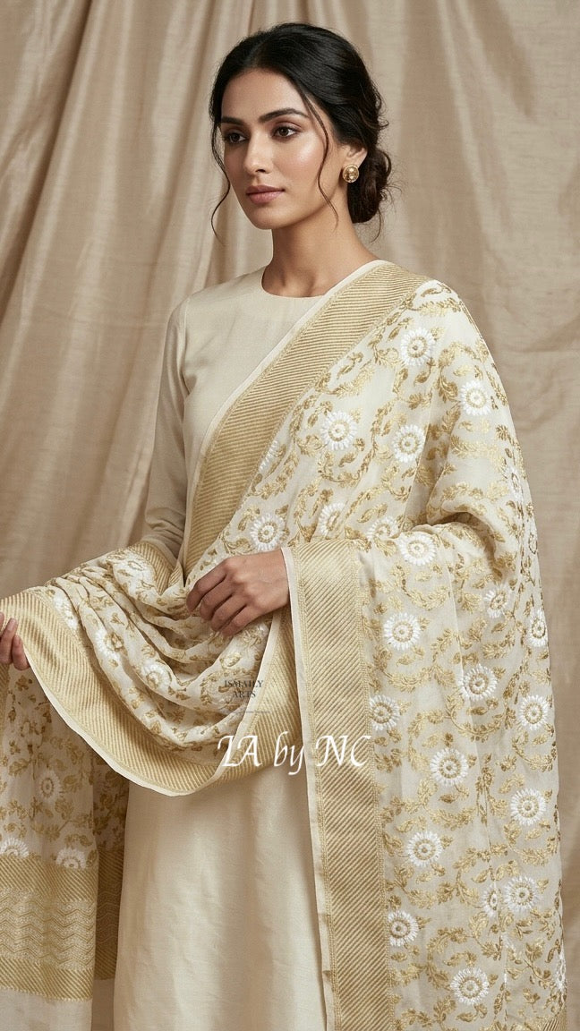 Beige Banarasi Pure Khaddi Georgette Dupatta