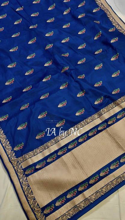 Prussian Banarasi Mashru Katan Silk Meenakari Saree