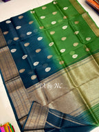 Teal Banarasi Pure Kora Silk Kadwa Saree