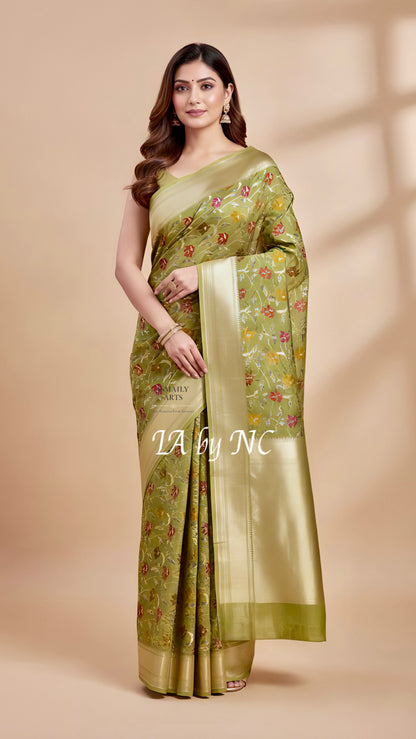 Olive Banarasi Pure Munga Silk Saree