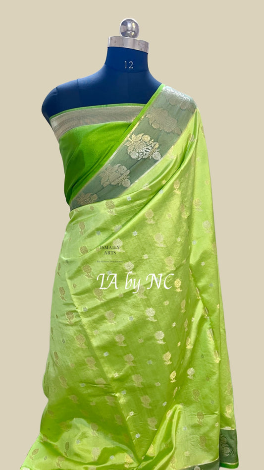 Avocado Banarasi Pure Katan Silk Raw Mango Saree