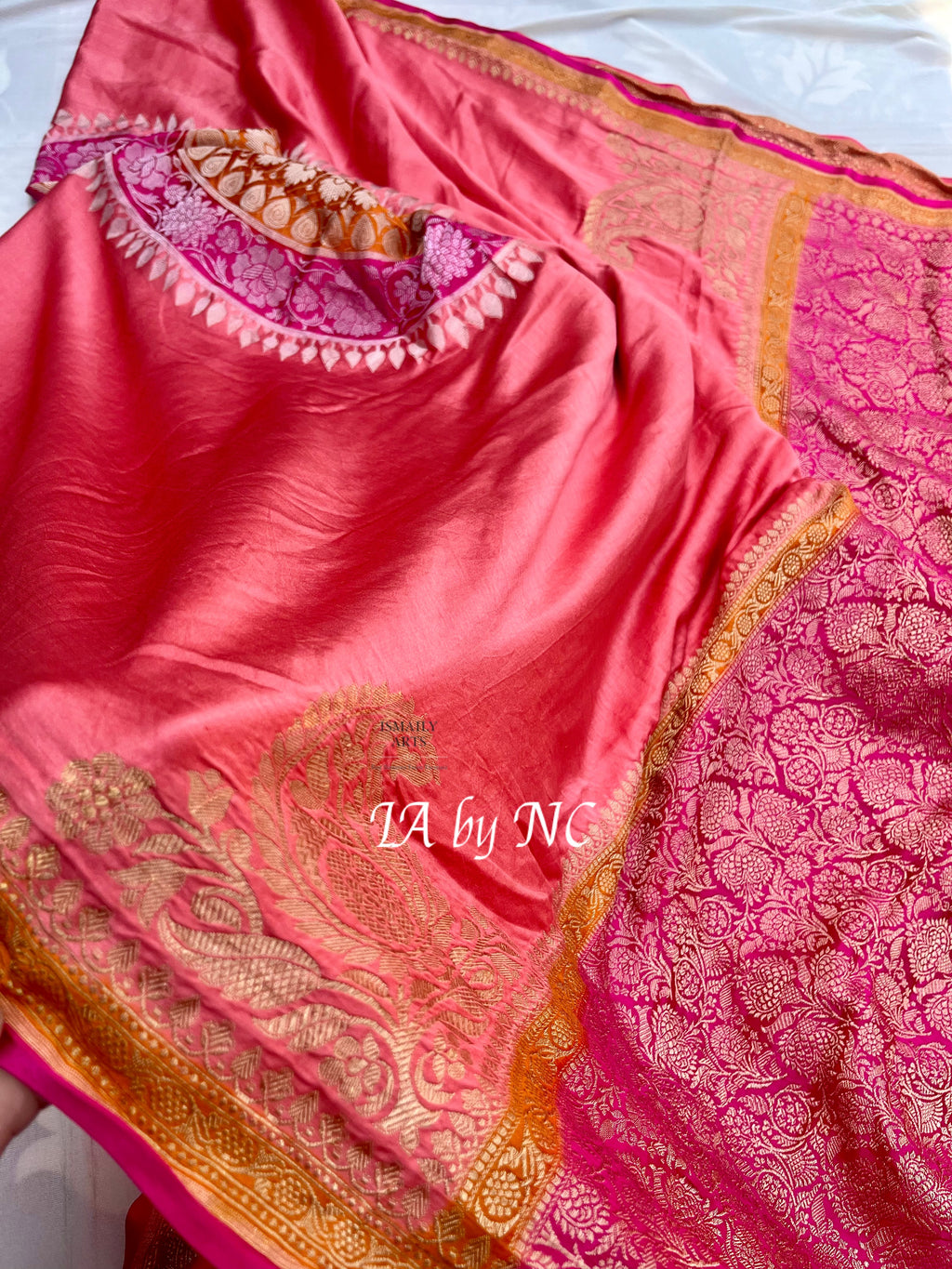 Salmon Banarasi Pure Katan Mashru Silk Saree
